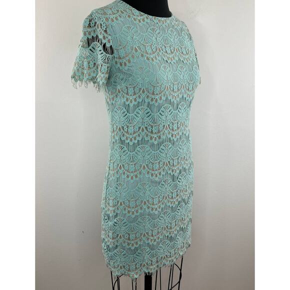 Cynthia Steffe Light Blue Short Sleeve Lace Overlay Women's Shift Dress Size 2 - Picture 4 of 10